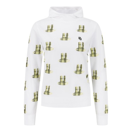 여성 바니 자카드 리본 후드 니트