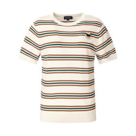 여성 바니 브로치 스트라이프 반팔 니트