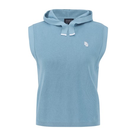 여성 스마일 로고 패치 후드 니트 베스트