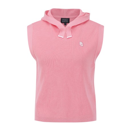 여성 스마일 로고 패치 후드 니트 베스트