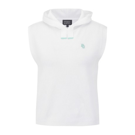 여성 스마일 로고 패치 후드 니트 베스트