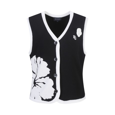 여성 플로럴 크로셰 투톤 니트 베스트