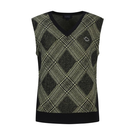 여성 백 리본 체크 자카드 니트 베스트