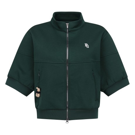 여성 로고 자수 크롭 집업 반팔 티셔츠