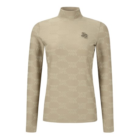 여성 로고 패턴 모크넥 긴팔 티셔츠