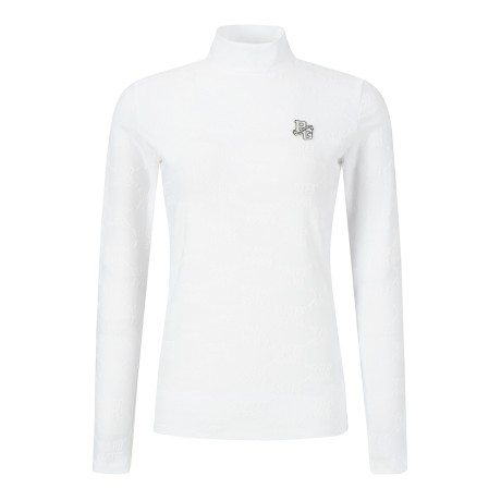 여성 로고 패턴 모크넥 긴팔 티셔츠