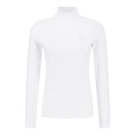 여성 배색 로고 스트레치 긴팔 티셔츠