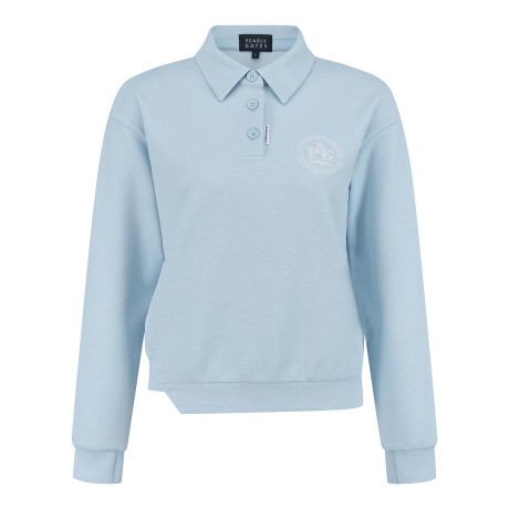 여성 라운드 엠블럼 자수 스웻 폴로 티셔츠