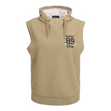 여성 플로럴 로고 우븐 믹스 후드 니트 탑