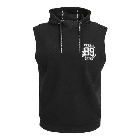 여성 플로럴 로고 우븐 믹스 후드 니트 탑