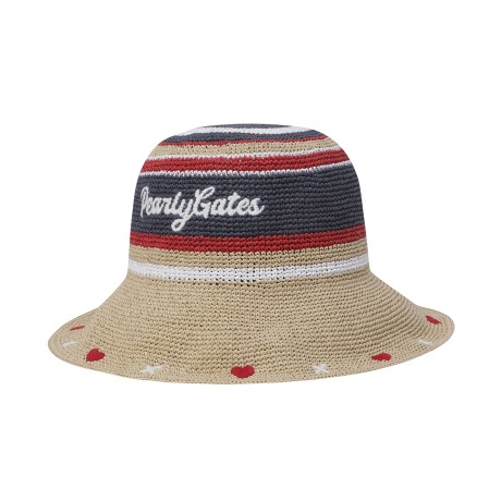 여성 스트라이프 로고 라피아 햇