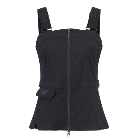 여성 로고 밴딩 링클 슬리브리스 탑