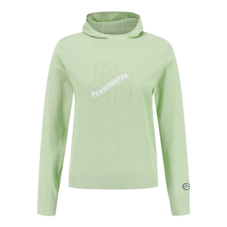 여성 스마일 패치 로고 메쉬 후드 니트