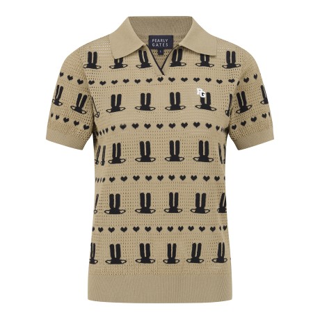 여성 바니 하트 패턴 오픈 반팔 니트