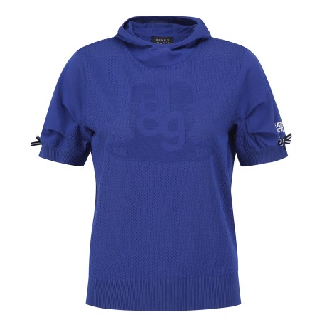 여성 리본 커프스 후드 반팔 니트