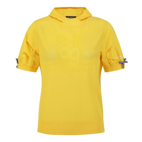 [정지효프로 착장] 여성 리본 커프스 후드 반팔 니트