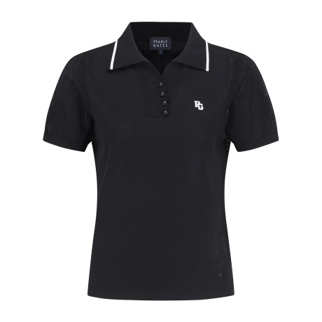 여성 사이드 메쉬 오픈 칼라 반팔 니트