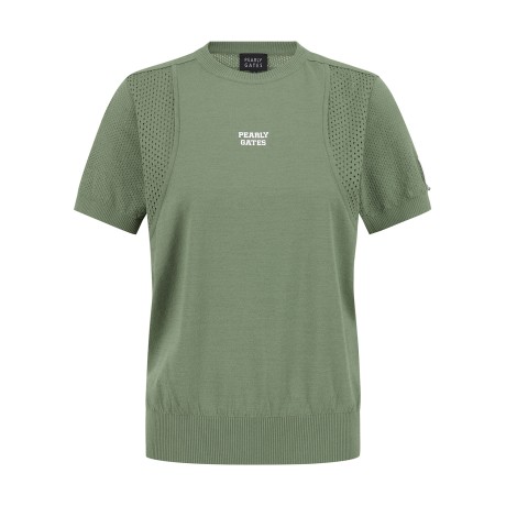 여성 메쉬 블록 로고 반팔 니트