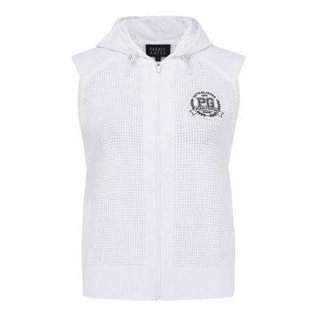 여성 우븐 후드 스트링 메쉬 니트 베스트