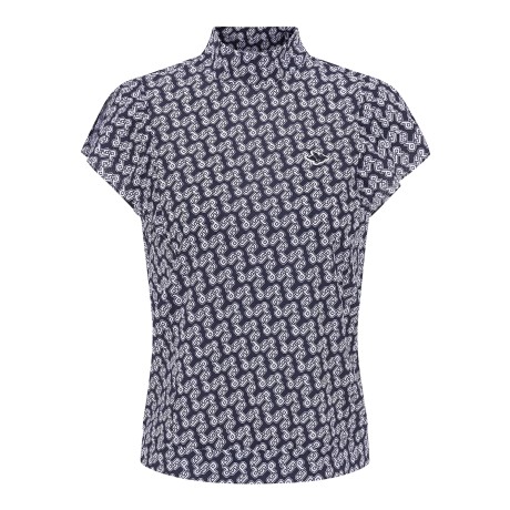 여성 모노그램 패턴 모크넥 패널 티셔츠