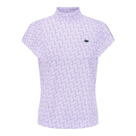 여성 모노그램 패턴 모크넥 패널 티셔츠