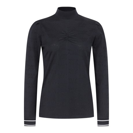 여성 로고 패턴 셔링 긴팔 티셔츠