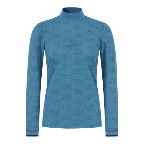 여성 로고 패턴 셔링 긴팔 티셔츠