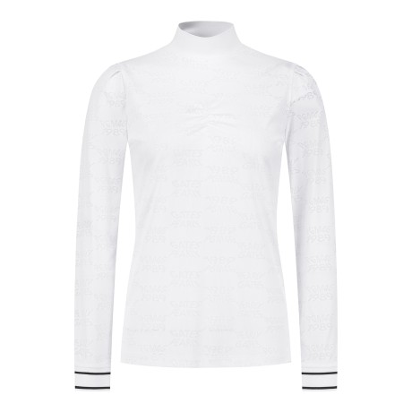 여성 로고 패턴 셔링 긴팔 티셔츠