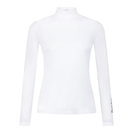 여성 스마일 로고 모크넥 시스루 티셔츠