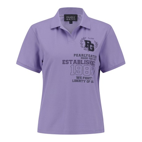 여성 로고 패치 오픈 칼라 반팔 티셔츠