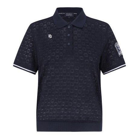 여성 빅 와펜 플로럴 조직감 반팔 티셔츠