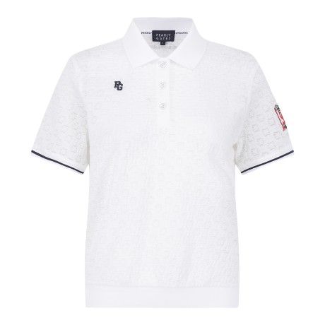 여성 빅 와펜 플로럴 조직감 반팔 티셔츠