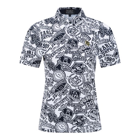 여성 스마일 로고 프린팅 칼라 반팔 티셔츠