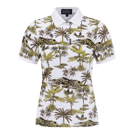 여성 야자수 프린팅 칼라 반팔 티셔츠