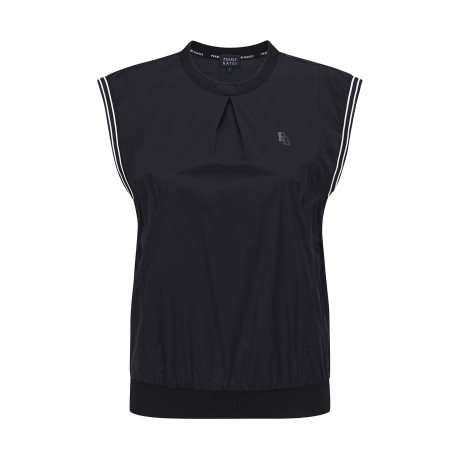 여성 백 로고 배색 라인 슬리브리스 탑