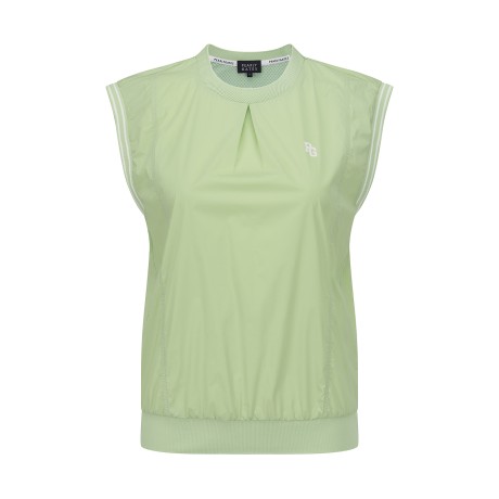 여성 백 로고 배색 라인 슬리브리스 탑