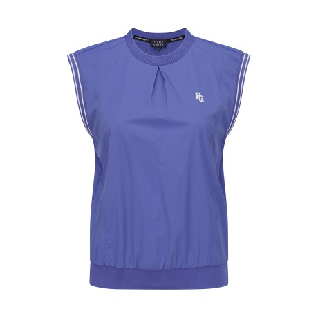 여성 백 로고 배색 라인 슬리브리스 탑