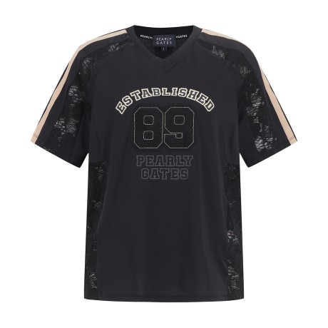 여성 플로럴 레이스 블록 반팔 티셔츠