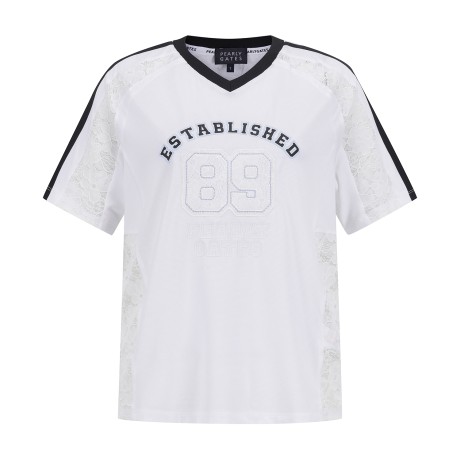 여성 플로럴 레이스 블록 반팔 티셔츠