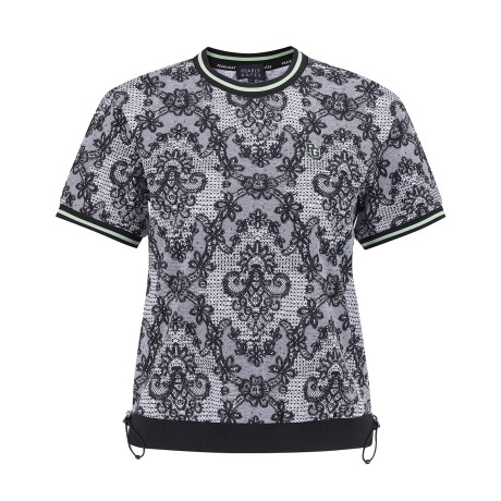 여성 플로럴 패턴 스트링 반팔 티셔츠