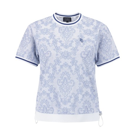 여성 플로럴 패턴 스트링 반팔 티셔츠