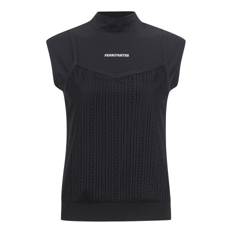 여성 스마일 크로셰 레이어 슬리브리스 탑