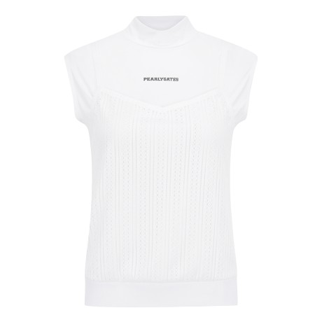 여성 스마일 크로셰 레이어 슬리브리스 탑