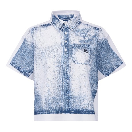 여성 데님 프린팅 반팔 티셔츠