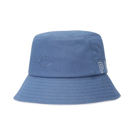 여성 스마일 패턴 배색 로고 버킷햇