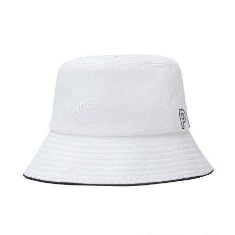 여성 스마일 패턴 배색 로고 버킷햇