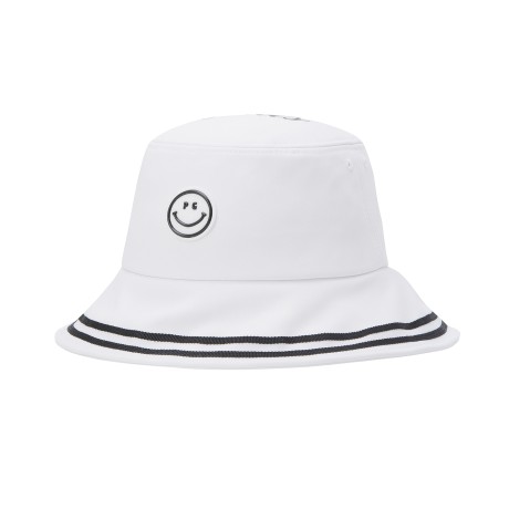 여성 스마일 배색 라인 오픈 버킷햇