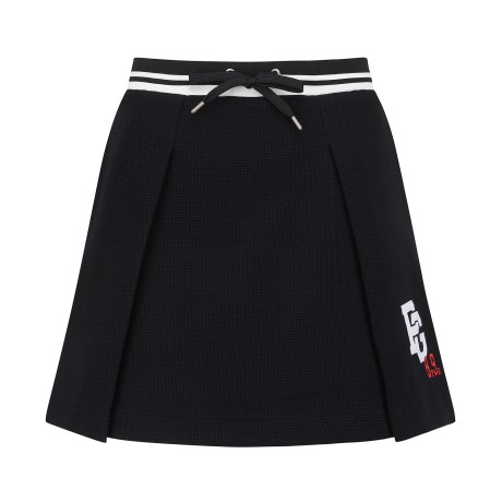 여성 로고 패치 배색 라인 스커트