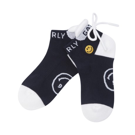 여성 스마일 백 리본 컬러 블록 단목 양말