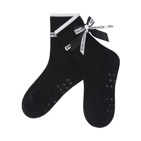 여성 배색 백 리본 논슬립 중목 양말